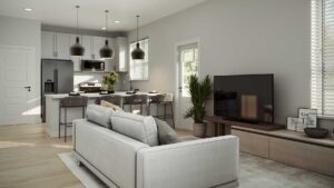 Spacious living areas downstairs Villas at Creekside build-to-rent community