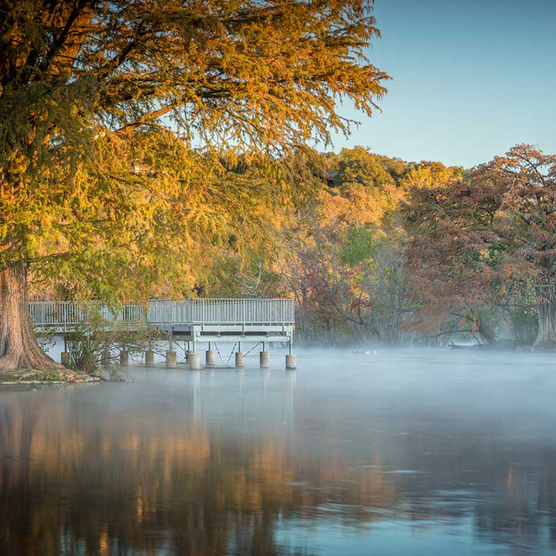 Birds-eye view of river in New Braunfels, TX